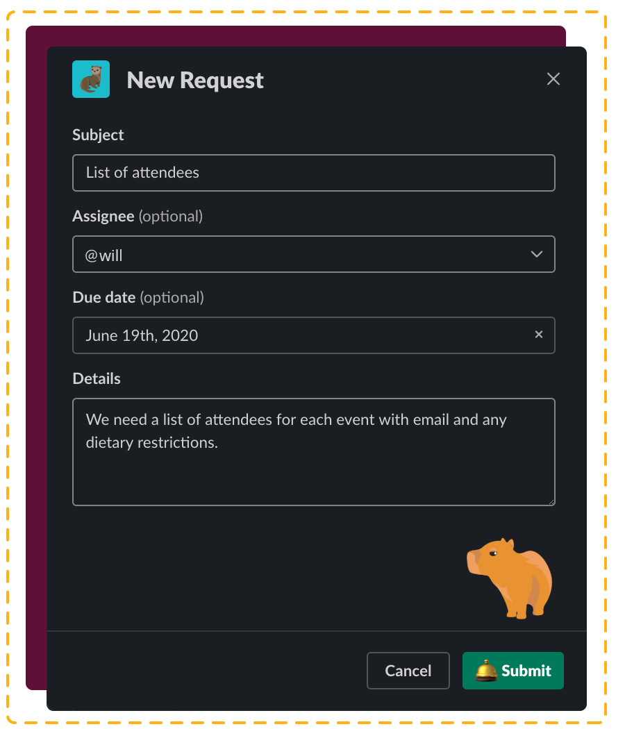 Slack custom request forms
