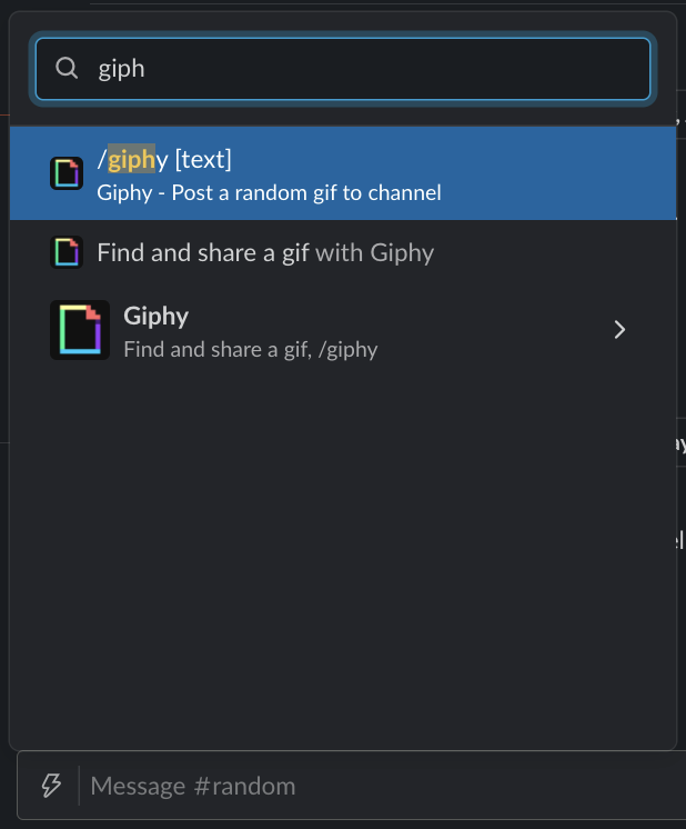Slack Giphy shortcut